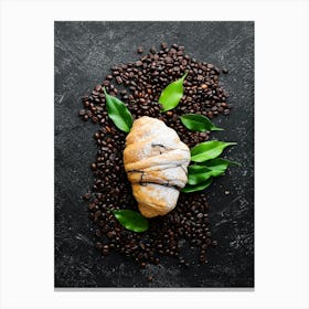 Coffee & croissant — Food kitchen poster/blackboard, photo art Canvas Print