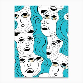 Abstract Aqua Face Line Illustration 1 Canvas Print