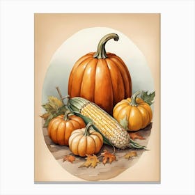 Holiday Illustration With Pumpkins, Corn, And Vegetables (2) Canvas Print