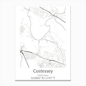 Costessey,United Kingdom Minimalist Map Canvas Print