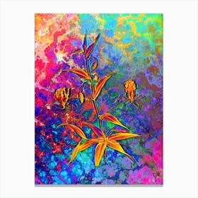 Flame Lily Botanical in Acid Neon Pink Green and Blue n.0307 Canvas Print