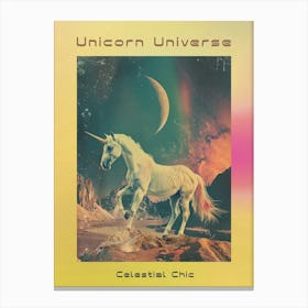 Unicorn In Rainbow Space Retro Poster Canvas Print