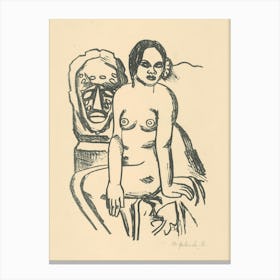 Woman And Statue, Mikuláš Galanda Canvas Print