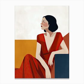 Woman In Red Dress, Minimalism Canvas Print