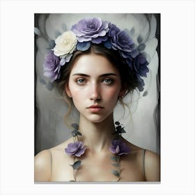 Portrait Of A Girl With Flowers 3 Canvas Print