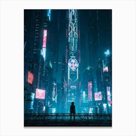 Artificial Intelligence Embodied In A Sleek Towering Structure With Neon Circuit Patterns Neon Lit (6) Canvas Print