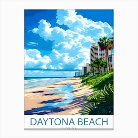 Daytona Beach Florida Print Famous Beach Art Daytona Speedway Poster Florida Coastline Wall Decor Atlantic Ocean Illustration Sunshine Canvas Print