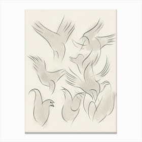 Birds In Black And White Line Art 1 Canvas Print