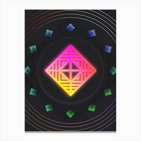 Neon Geometric Glyph in Pink and Yellow Circle Array on Black n.0086 Canvas Print
