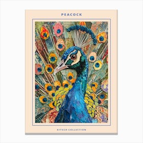 Kitsch Peacock Collage 1 Poster Canvas Print