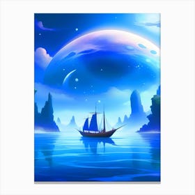 Boat In A Glowing Ocean Canvas Print