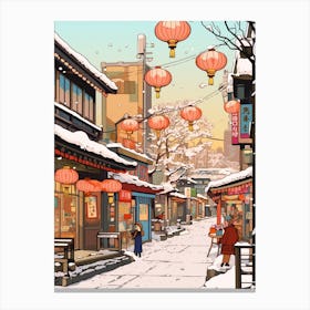 Vintage Winter Travel Illustration Tokyo Japan 1 Canvas Print
