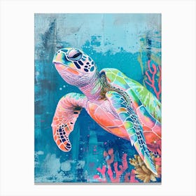 Pastel Sea Turtle With The Coral 2 Canvas Print