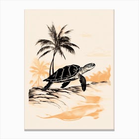 Black And Cream Illustration Of Sea Turtle Canvas Print