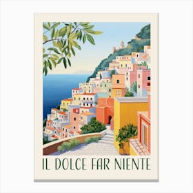 Il Dolce Far Niente. Italian Quote with Gouache Landscape. Vintage Travel Canvas Print