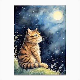 Tiger Illustration Stargazing Watercolour 3 Canvas Print