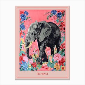 Floral Animal Painting Elephant 2 Poster Canvas Print