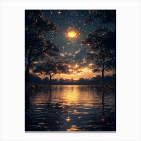 Moon Over The Lake Canvas Print