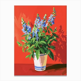 Blue Flowers In A Pot 1 Canvas Print