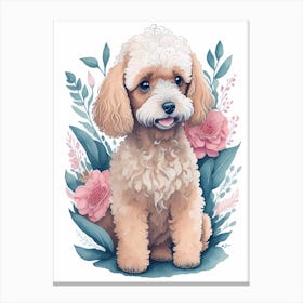 Cute Floral Poodle Dog Painting (5) Canvas Print