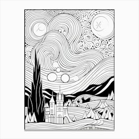 Line Art Inspired By The Starry Night 3 Canvas Print