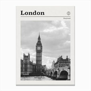 London England Black And White Canvas Print