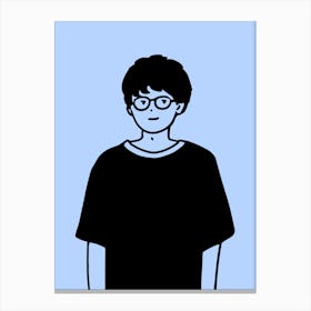 Boy With Glasses Book Store Hand Drawing Illustration Canvas Print