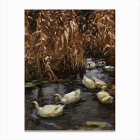 Vintage Ducks In The Marsh Canvas Print