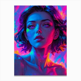 A cyberpunk anime girl with captivating lips and neon allure — a psychedelic blend of beauty and fantasy in vibrant pink hues. Canvas Print