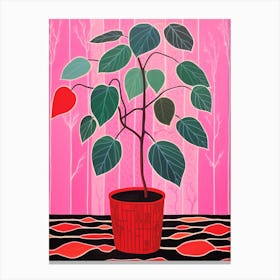 Pink And Red Plant Illustration Rubber Plant Ruby Ficus 1 Canvas Print