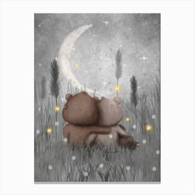 Bear Family With Night Sky Canvas Print