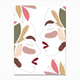 Minimal Line Art Kissing Floral Women Canvas Print