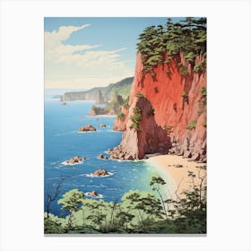 Tojinbo Cliffs In Fukui, Ukiyo E Drawing 3 Canvas Print