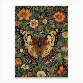 Butterfly On A Flower Style William Morris Canvas Print