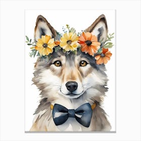 Baby Wolf Flower Crown Bowties Woodland Animal Nursery Decor (29) Canvas Print