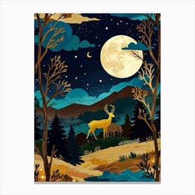 Night Landscape With Deer 10 Canvas Print