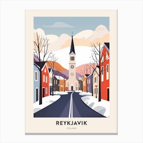 Vintage Winter Travel Poster Reykjavik Iceland 4 Canvas Print