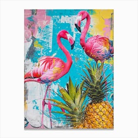 Flamingoes & Pineapple Kitsch Collage 2 Canvas Print