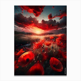 Flaming Sky Over Poppy Field Canvas Print