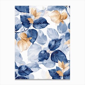 Blue And Gold Leaves 1 Canvas Print