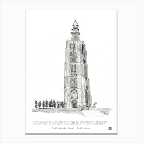 Westkapelle Hoog Lighthouse Netherlands - Dutch Pen & Ink Fine Line Sketch Canvas Print