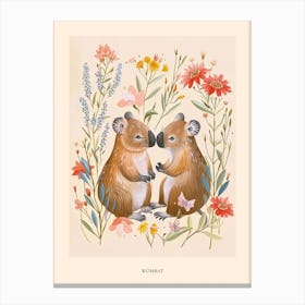 Folksy Floral Animal Drawing Wombat 4 Poster Canvas Print