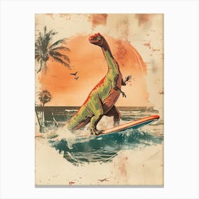 Vintage Camarasaurus Dinosaur On A Surf Board 1 Canvas Print