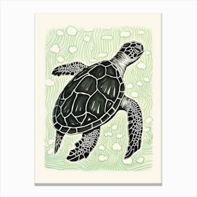Sea Turtle Green Linework Illustration Canvas Print
