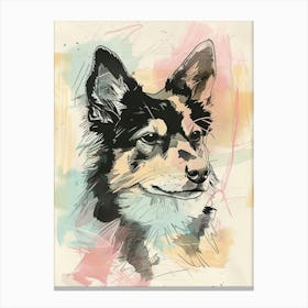 Colourful Finnish Lapphund Dog Line Illustration 2 Canvas Print