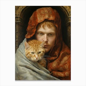 Monk Holding A Cat 6 Canvas Print