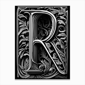 R, Letter, Alphabet Linocut 3 Canvas Print