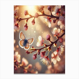 Butterfly In Cherry Blossoms Canvas Print