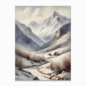 Vintage Muted Winter Mountain Landscape (23) Canvas Print