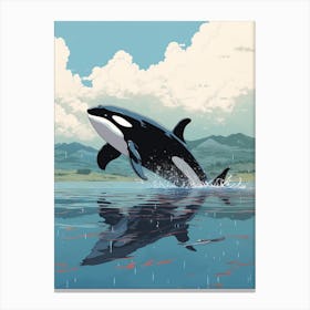 Modern Blue Graphic Design Style Orca Whale  2 Canvas Print
